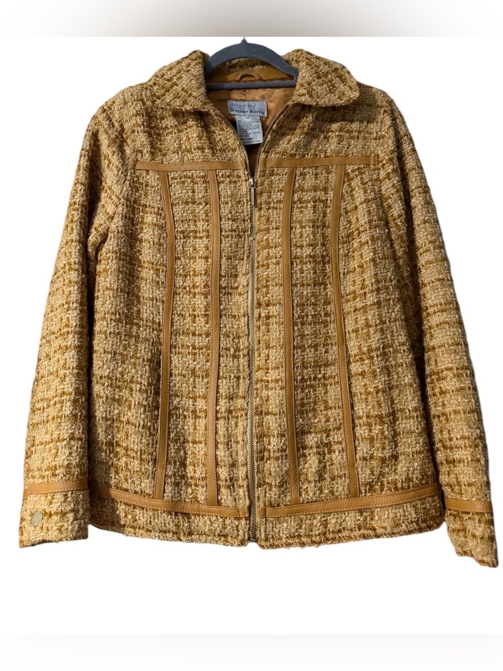 Bradley by Bradley Bayou Y2K Wool Metallic Tweed & Genuine Leather Zip Jacket XS